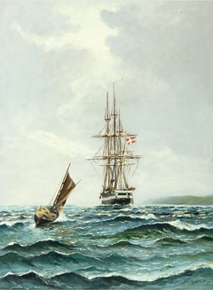 Seascape with the Frigat Jylland. by Vilhelm Bille