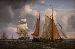 Ships Sailing and Beating up against the Wind in the Sound by Adolph Friedrich Vollmer