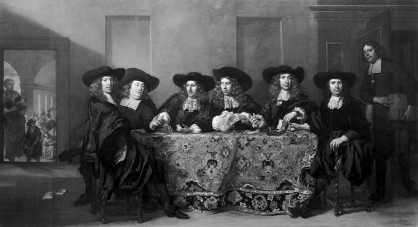 Six regents and the housemaster of the Oude Zijds institute for the outdoor relief of the poor, Amsterdam, 1675
