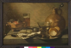 Still life with beer, wine, brazier and pipe