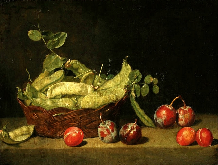 Still life with pea and plums.