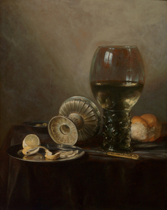 Still life with roemer, fallen tazza and lemon