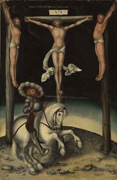 The centurion Longinus among the crosses of Christ and the two thieves by Lucas Cranach the Elder
