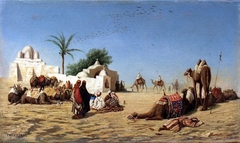 The Halt of Camels to the Caravanserai by Théodore Frère