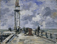 The jetty and lighthouse at Honfleur by Eugène Louis Boudin