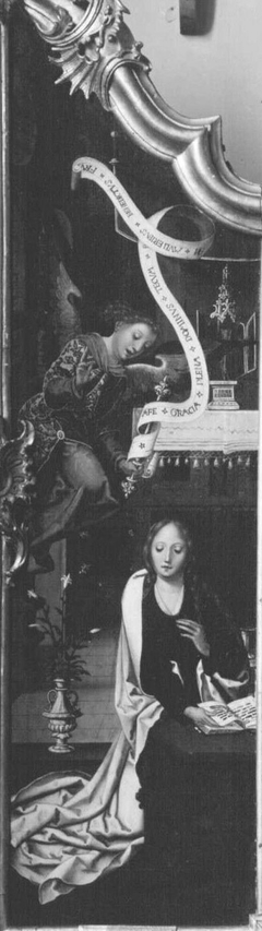 Triptychon, linker Flügel: Verkündigung an Maria