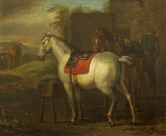 Two Horses by a Stable by Pieter van Bloemen