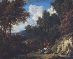 Valley Landscape with a Grieving Woman and Companions by Jan Baptist Huysmans