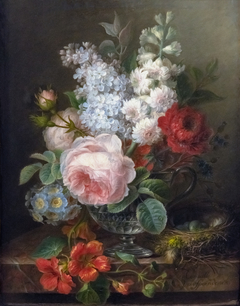 Vase de fleurs avec nid by Cornelis van Spaendonck