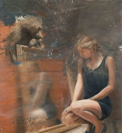 Woman at the mirror with baboon