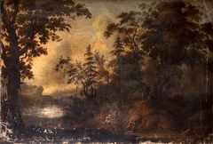 Wooded Rocky Landscape with Figures by Gerard Edema