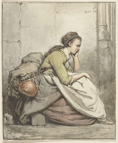 Zittende vrouw met een koperen ketel by Abraham van Strij I