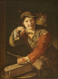 A Boy with a Mousetrap holding a Mouse