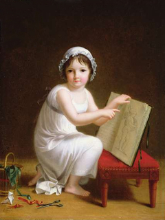 A child showing pictures from a book by Jeanne-Elisabeth Chaudet