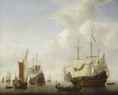 A Dutch Flagship Coming to Anchor with a States Yacht Before a Light Air by Willem van de Velde the Younger