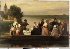 A Funeral Procession Crossing the River Lys at Afsnee by Joseph Pauwels