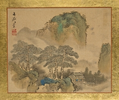 A House next to Pine Trees, in front of Mountains by Tani Bunchō