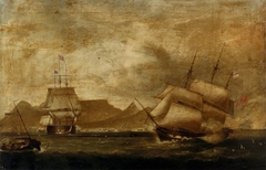 A man-of-war and an East Indiaman in Table Bay by William John Huggins