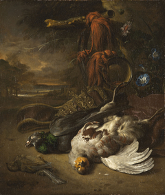 A Wood Pigeon, a Partridge and a Greenfinch with Instruments of the Chase by Anonymous