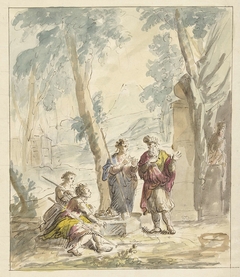 Abraham ontvangt de drie engelen by Elias van Nijmegen