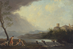 An Imaginary Italianate Landscape with Classical Figures and a Waterfall by Thomas Jones