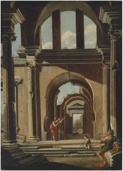 Architectural capriccio with figures beneath an arch by Niccolò Codazzi