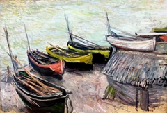 Bateaux sur la plage à Étretat by Claude Monet