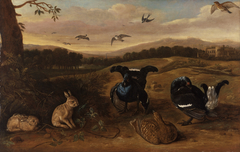 Black Game, Rabbits, and Swallows in a Park by Leonard Knijff