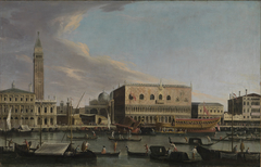 Blick vom Bacino di S.Marco auf den Molo mit Dogenpalast, Piazzetta, Liberia und Zecca by Canaletto