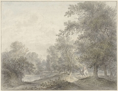 Boslandschap met ruiter en vijver by Jacobus Versteegen