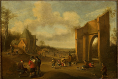 Countryside landscape with peasants by Cornelis Droochsloot