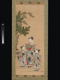 Courtesan and  Two Attendants on New Year's Day by Koryusai