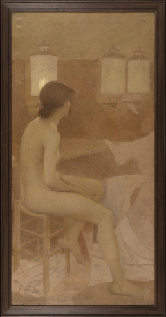 Danseuse dans sa loge, assise profil droit by Fernand Pelez
