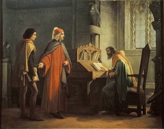 Dante Alighieri presenting Giotto to Guido da Polenta by Juan Mochi