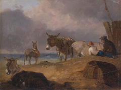 Donkeys and Figures on a Beach by Julius Caesar Ibbetson