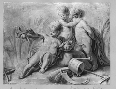 Drei Putten, Grisaille by Dirk van der Aa