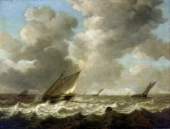 Fishing Boats in a Rough Sea by Simon de Vlieger