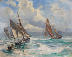 Fishing boats in stormy weather