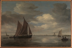 Fishing Boats on a River by Salomon van Ruysdael