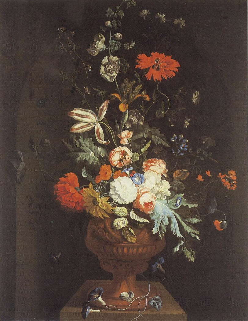 Flowerpiece in a Garden Vase on a Pedestal in a Niche