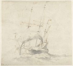 Fluitschip op onrustige zee by Willem van de Velde II