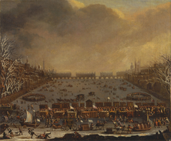 Frost Fair on the Thames, with Old London Bridge in the distance by Anonymous