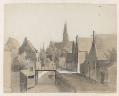 Gezicht op een grachtje in Haarlem, op de achtergrond de St. Bavo by Adrianus Eversen