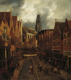 Haarlem in the Grote Houtstraat looking north towards the Grote Kerk by Nicolaes Hals