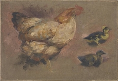 Henne mit zwei Küken (Studie) by Hubert von Heyden