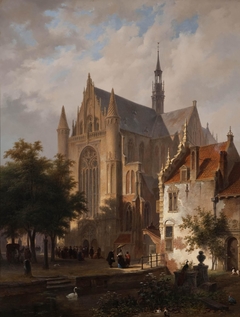 Het uitgaan van de kerk in Leiden by Bartholomeus van Hove
