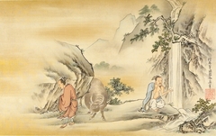 Hu You Washing His Hair in a Waterfall; Zhao Fu Moving His Ox Downstream by Kanō Yasunobu