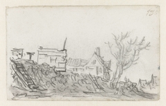Huizen aan een dijk bij Houtwael by Jan van Goyen