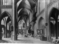 Inneres einer gotischen Kirche mit Staffage by Hendrik van Steenwijk II