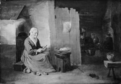 Interior of a Peasant's Cottage with an Old Woman Peeling Apples by Juliaen Teniers